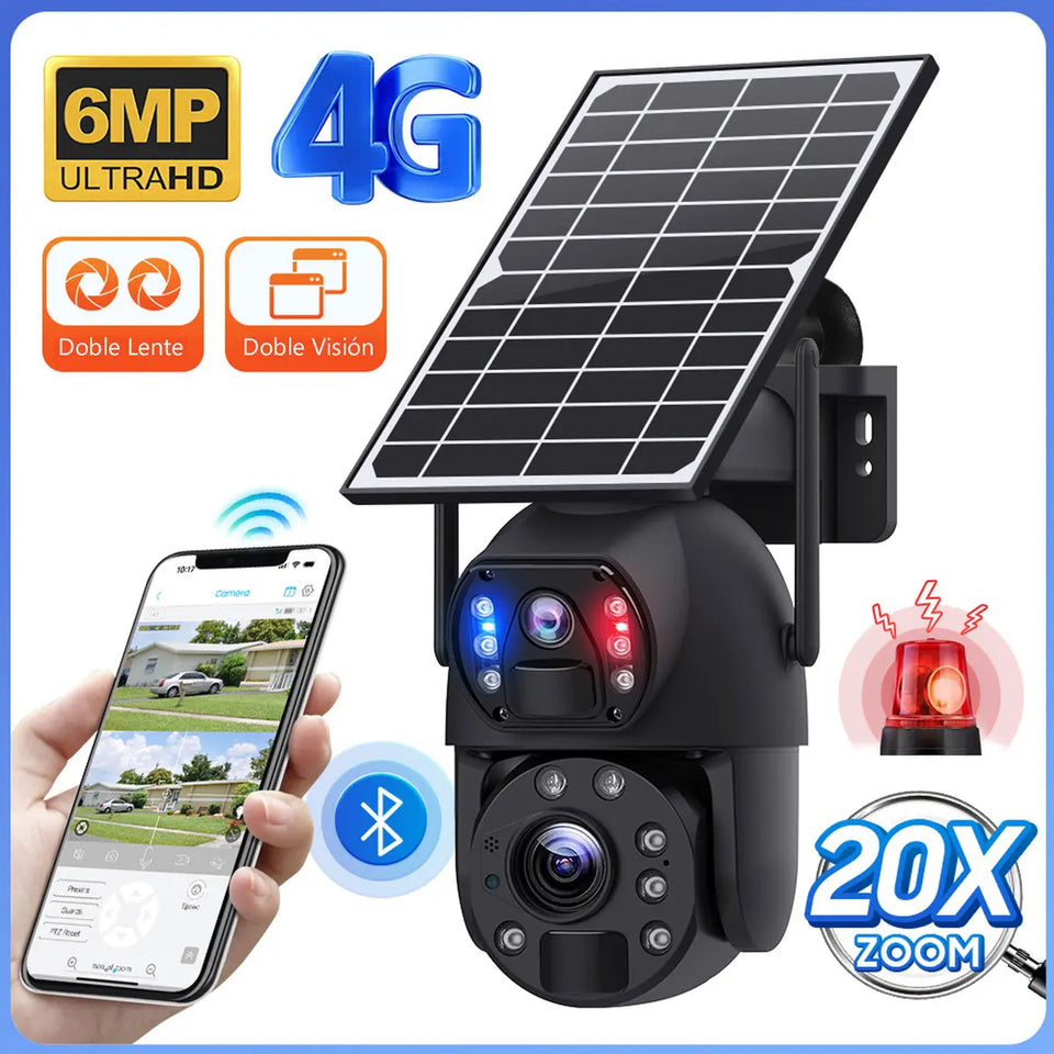 Cámara Solar 4G Doble Lente Zoom Optico 6MP - Págala Al Recibir en Tu Domicilio