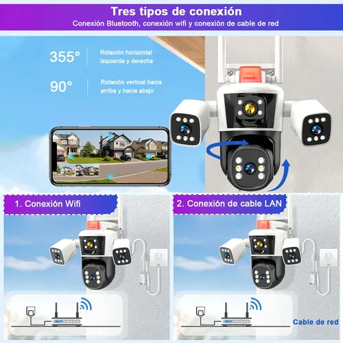 Camara de Tres Lentes Wifi Son Sirena - Págala Al Recibir en Tu Domicilio
