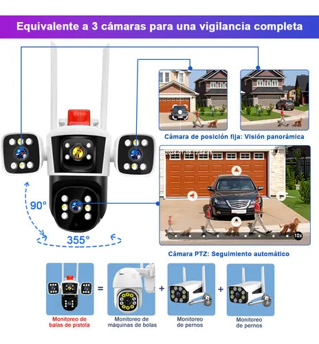 Camara de Tres Lentes Wifi Son Sirena - Págala Al Recibir en Tu Domicilio